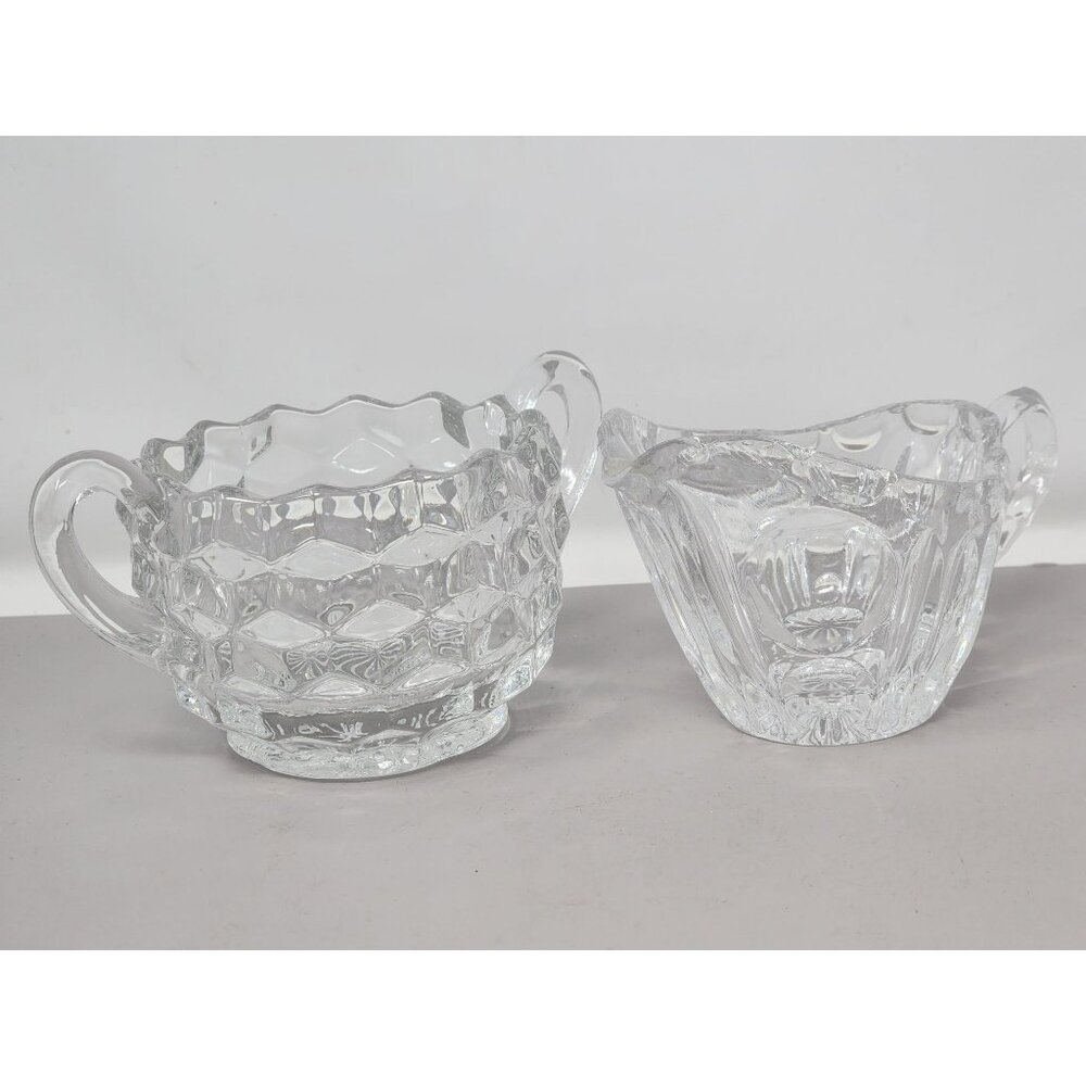 Vintage Clear Glass Cream & Sugar Bowls With Elegant Cut Design (Not a‎ Set)